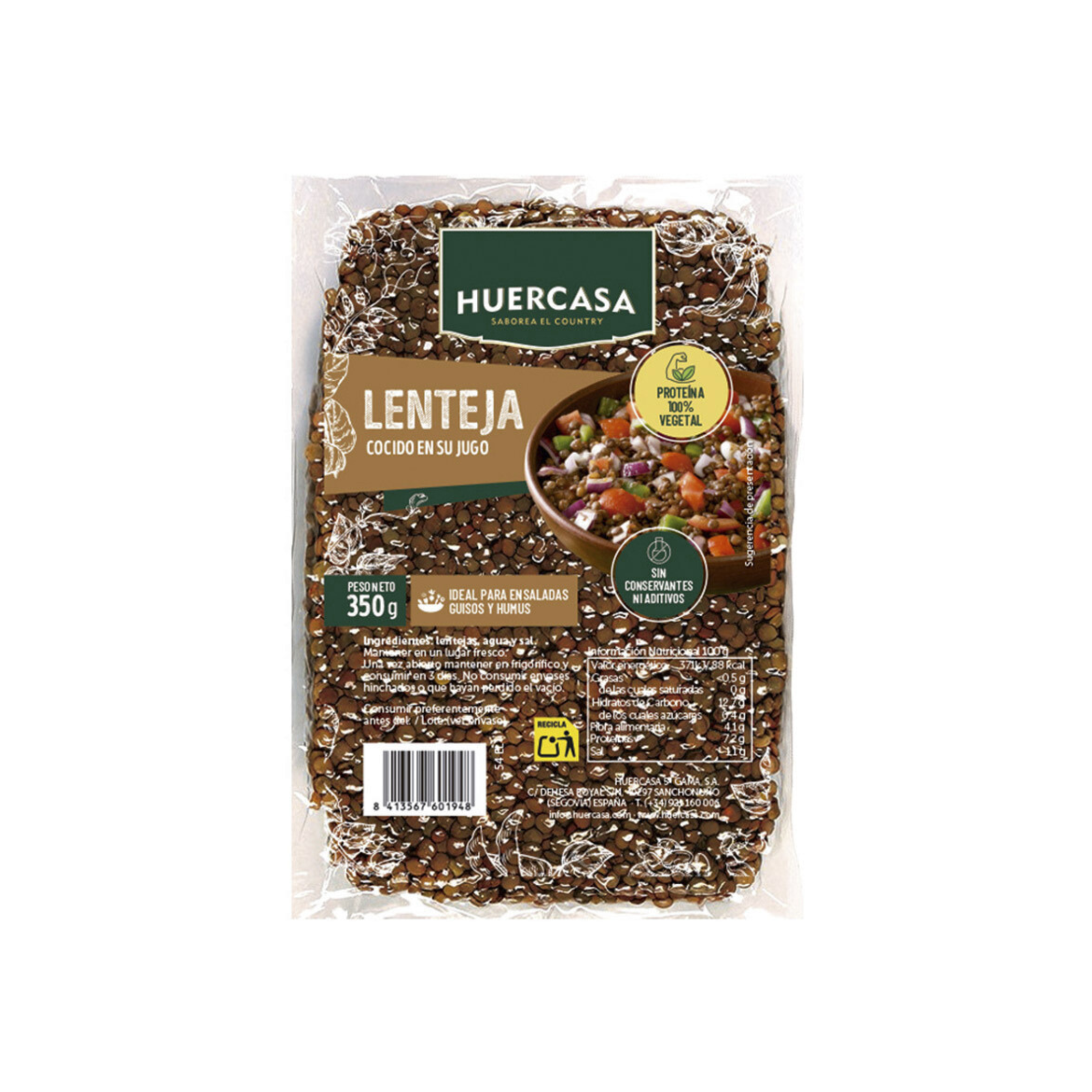 Lentejas Cocidas al Vapor Sin Conservantes ni Aditivos 350 g